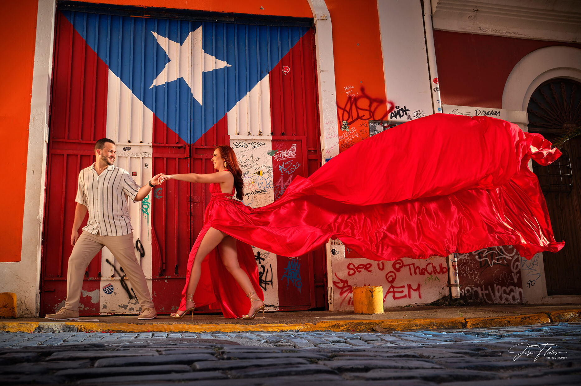 Flying dress wedding photos